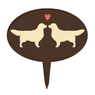 Golden Retriever Silhouettes with Heart Cake Topper