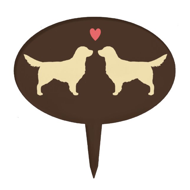 Golden Retriever Silhouettes with Heart Cake Topper (Front)