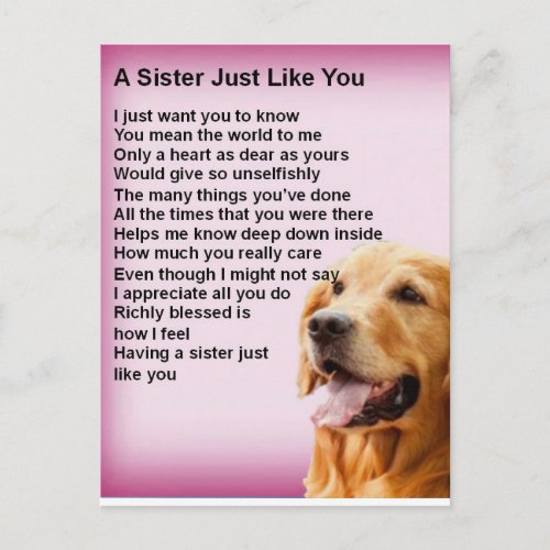 Golden Retriever _ Sister Poem Postcard