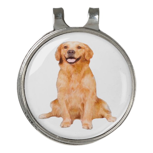 Golden Retriever Sitting - Adorable Design Golf Hat Clip (Front)