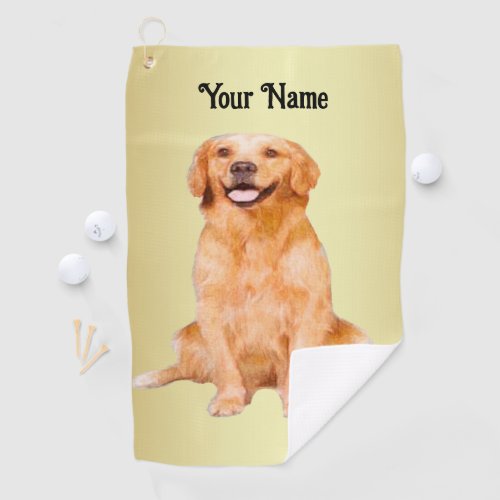 Golden Retriever Sitting _ Adorable Design Golf Towel