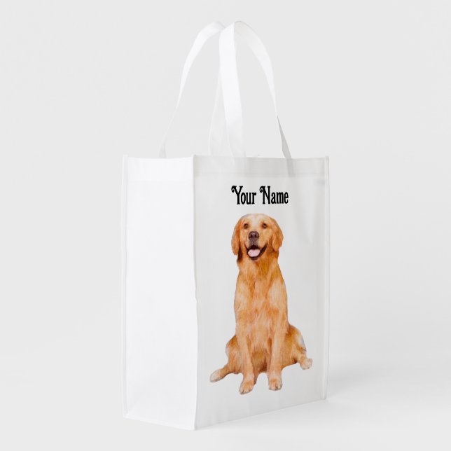 Golden Retriever Sitting - Adorable Design Grocery Bag (Back Side)
