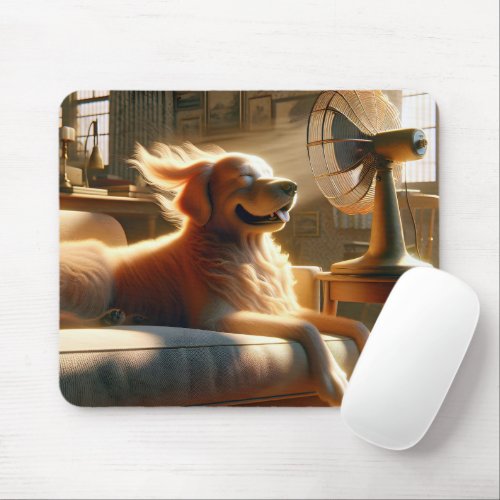 Golden Retriever Sitting in Front of Fan Mouse Pad