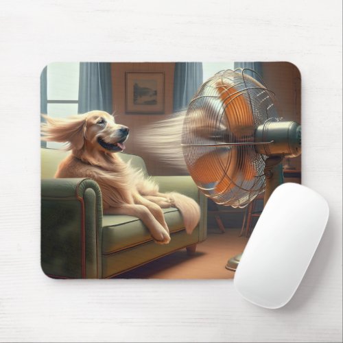 Golden Retriever Sitting in Front of Fan Mouse Pad