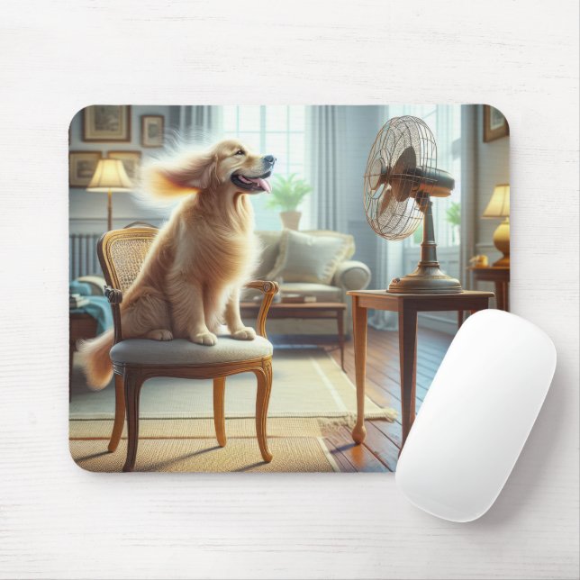 Golden Retriever Sitting in Front of Fan Mouse Pad (With Mouse)