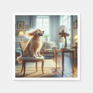 Golden Retriever Sitting in Front of Fan Napkins