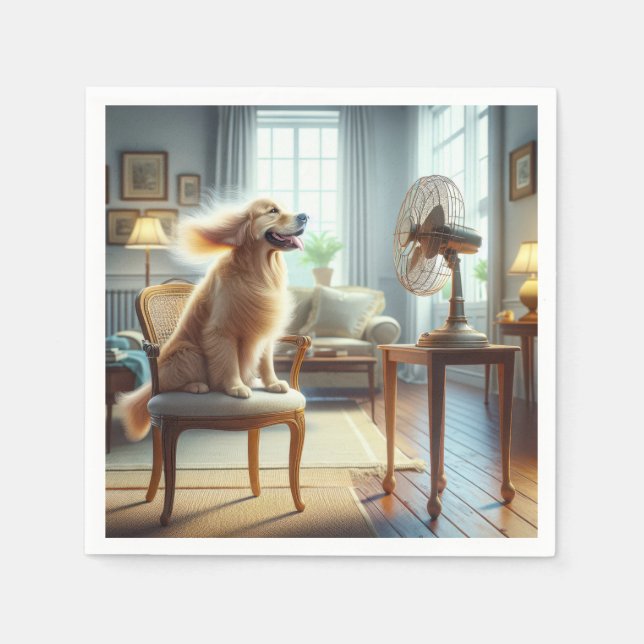 Golden Retriever Sitting in Front of Fan Napkins (Front)