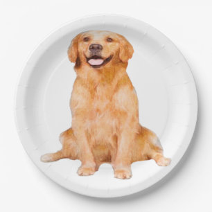 Golden Retriever Sitting Paper Plates