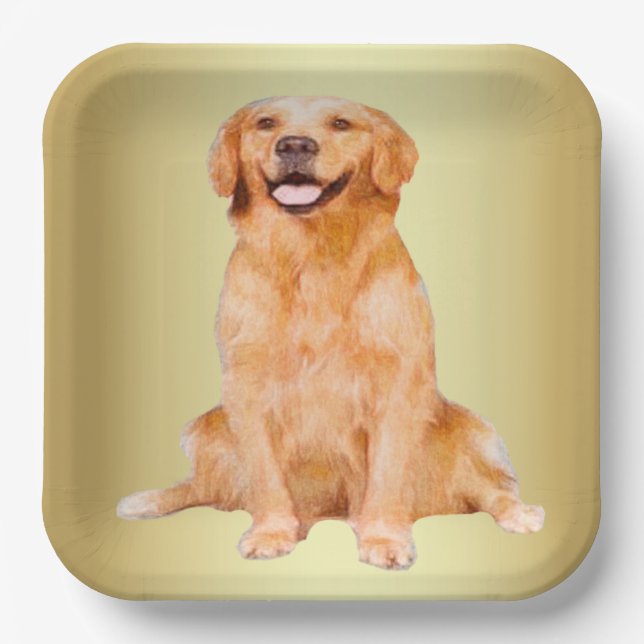 Golden Retriever Sitting Paper Plates (Front)