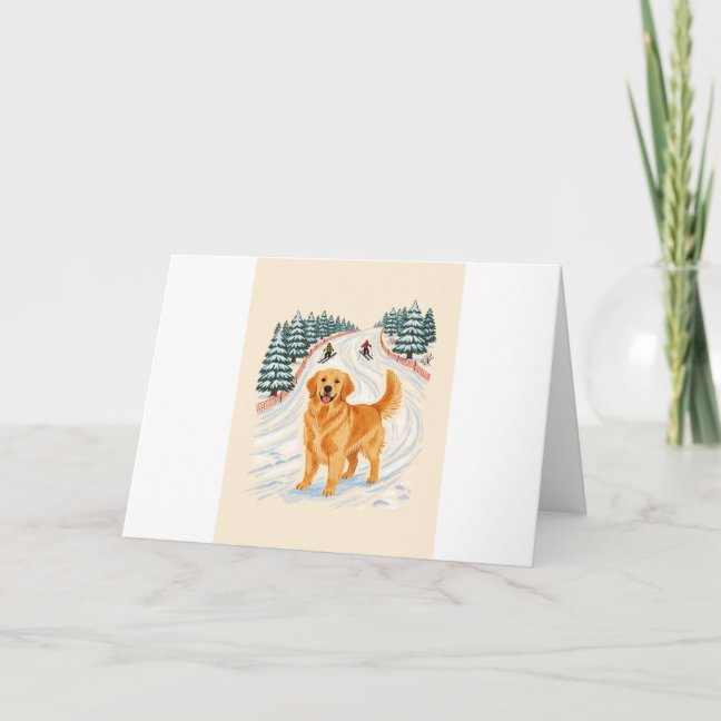 Golden Retriever Ski slope winter Greeting Card