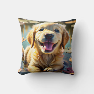 Golden Retriever Smiling Throw Pillow