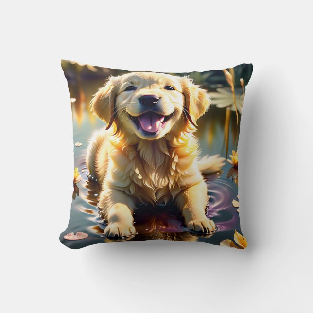 Golden Retriever Smiling Throw Pillow (Front)