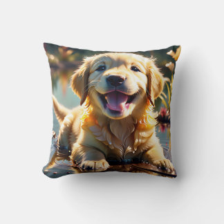 Golden Retriever Smiling Throw Pillow
