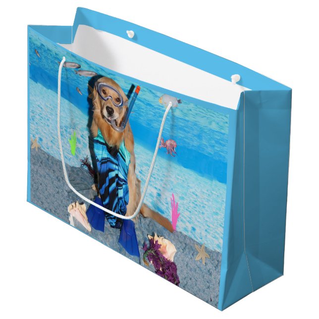 Golden Retriever Snorkeler Large Gift Bag (Front Angled)