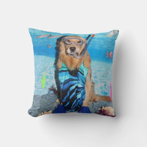 Golden Retriever Snorkeler Throw Pillow