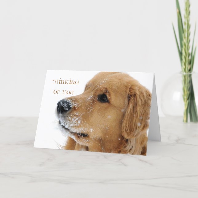 Golden Retriever Snow Dog Thinking of You Card (Front)