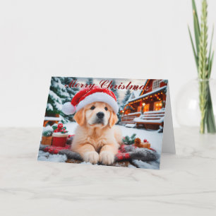Golden Retriever Snow Puppy Christmas Card