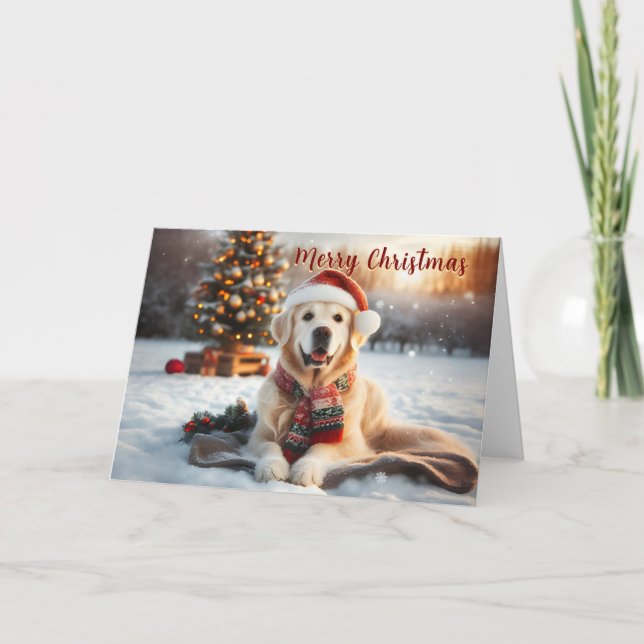 Golden Retriever Snowbathing Christmas Card (Front)