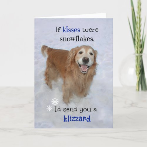 Golden Retriever Snowflake Kisses Valentines Day Holiday Card