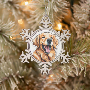 Golden Retriever Snowflake Pewter Christmas Ornament