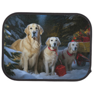 Golden Retriever Snowy Sleigh Christmas Decor Car Floor Mat