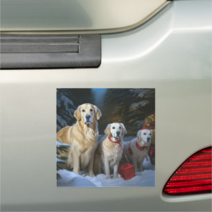 Golden Retriever Snowy Sleigh Christmas Decor Car Magnet