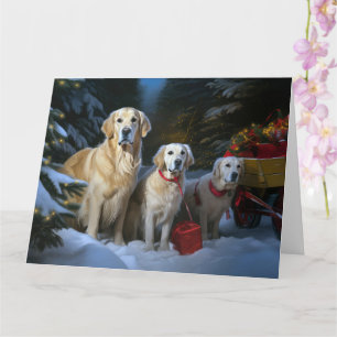Golden Retriever Snowy Sleigh Christmas Decor Card