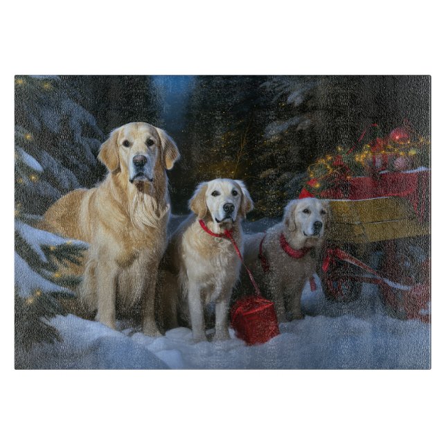Golden Retriever Snowy Sleigh Christmas Decor  Cutting Board (Front)