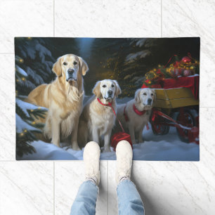 Golden Retriever Snowy Sleigh Christmas Decor Doormat