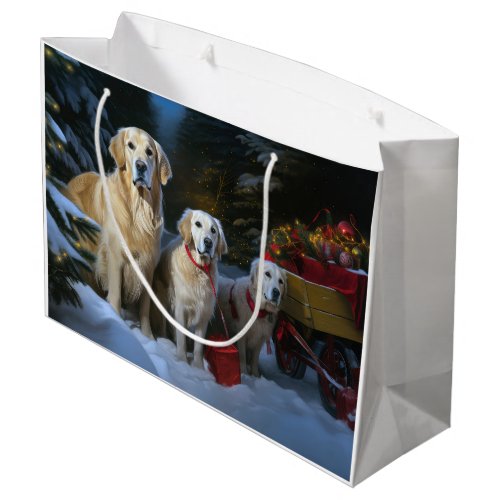 Golden Retriever Snowy Sleigh Christmas Decor  Large Gift Bag