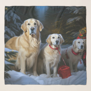 Golden Retriever Snowy Sleigh Christmas Decor Scarf