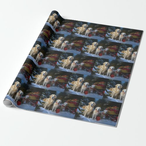 Golden Retriever Snowy Sleigh Christmas Decor  Wrapping Paper