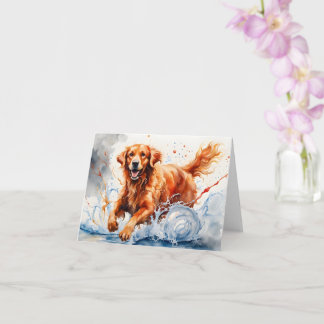 Golden Retriever Splash Art Watercolor Blank Card