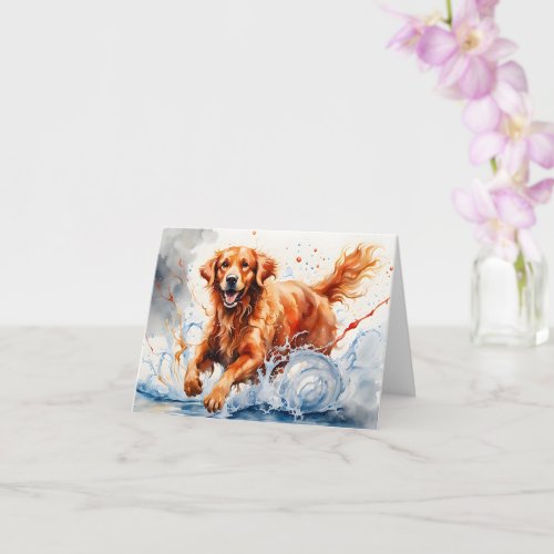 Golden Retriever Splash Art Watercolor Blank  Card