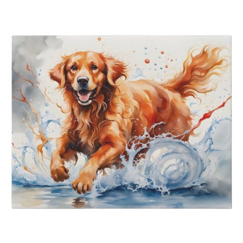 Golden Retriever Splash Art Watercolor  Faux Canvas Print