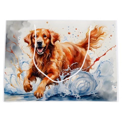 Golden Retriever Splash Art Watercolor  Large Gift Bag
