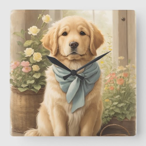 Golden Retriever Square Wall Clock