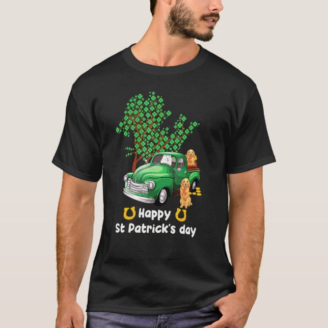 Golden Retriever St Patricks Day Truck Shamrock Pa T-Shirt (Front)