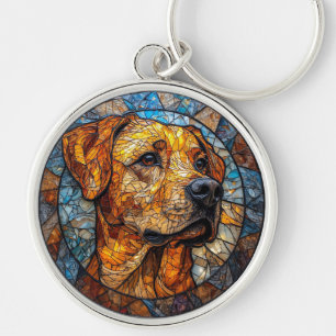 Golden Retriever Stained Glass Artwork Keychain