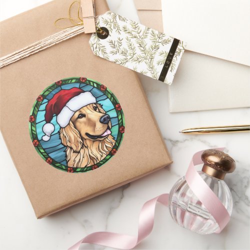 Golden Retriever Stained Glass Christmas Classic Round Sticker