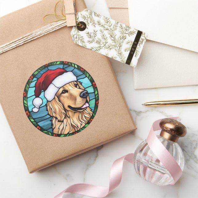 Golden Retriever Stained Glass Christmas Classic Round Sticker (Gifting)