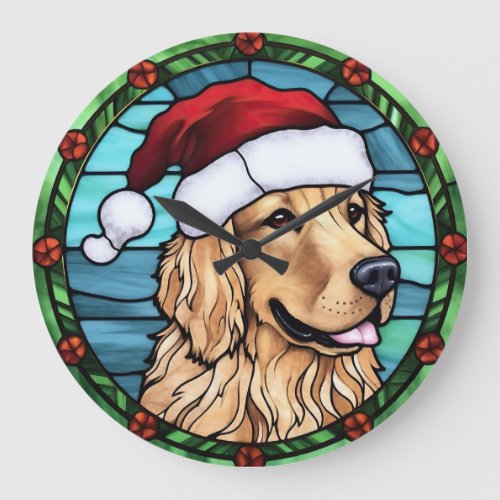 Golden Retriever Stained Glass Christmas Large Clock
