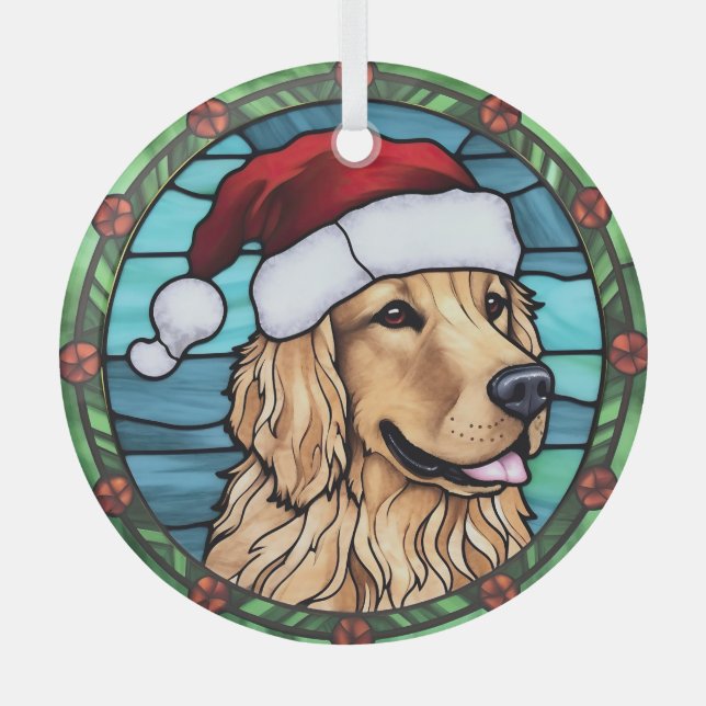 Golden Retriever Stained Glass Christmas Ornament (Front)