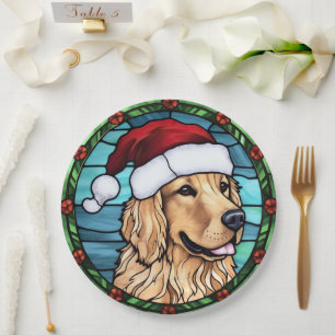 Golden Retriever Stained Glass Christmas Paper Plates