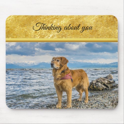 Golden Retriever standing on the blue ocean rocky Mouse Pad