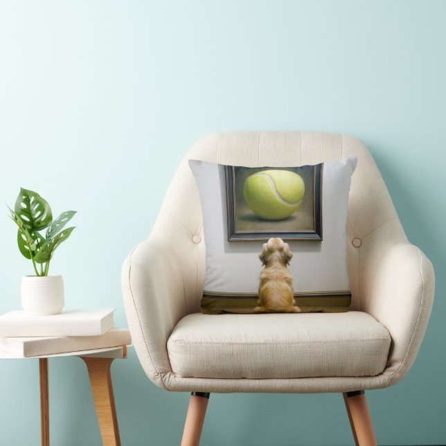 Golden Retriever Staring at a Tennis Ball Painting Throw Pillow (Chair)