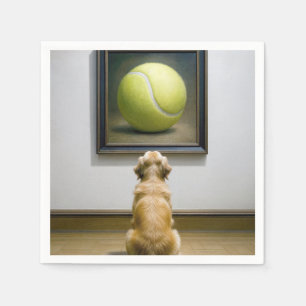 Golden Retriever Staring at Tennis Ball Art Piece Napkins