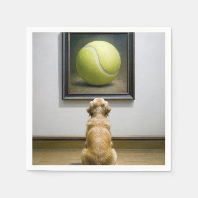 Golden Retriever Staring at Tennis Ball Art Piece Napkins (Front)