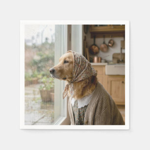 Golden Retriever Staring at the Rain Napkins