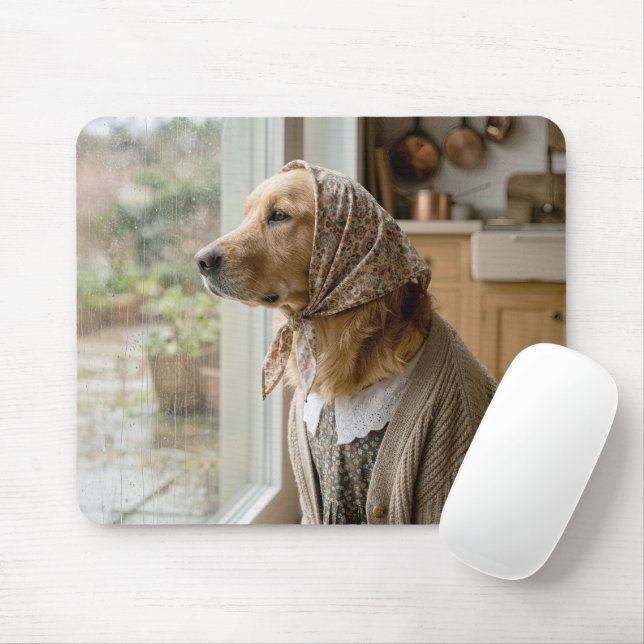 Golden Retriever Staring out of Rainy Window Mouse Pad (With Mouse)
